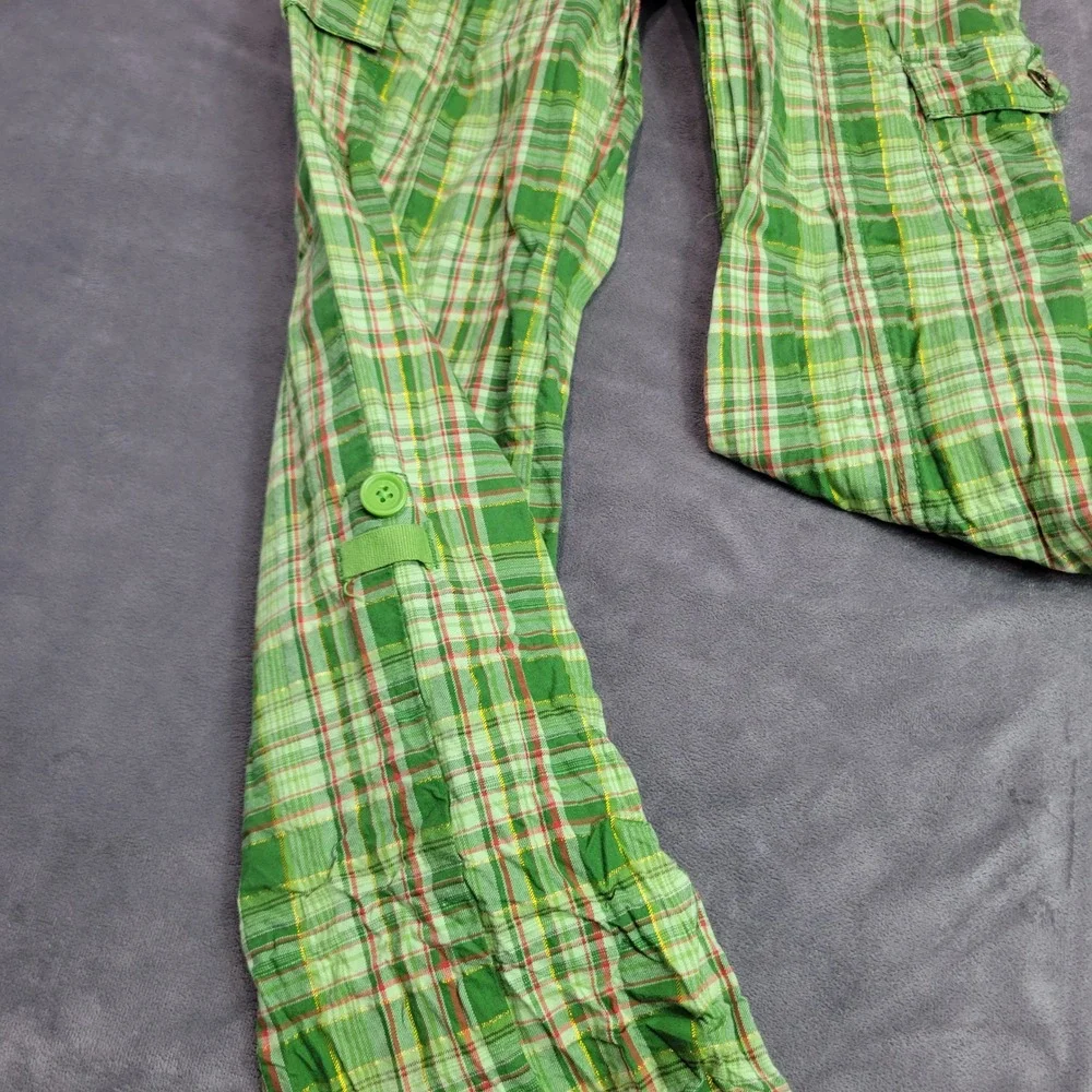 The Childrens Place Kids Green Plaid Cargo Pants‎ Metallic Adjustable Waist 10